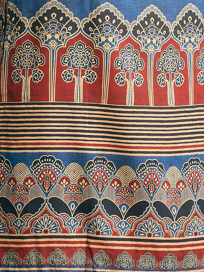 Ethnic Floral Printed Embroidered Straight Fit Kurta with Palazzo - Teal