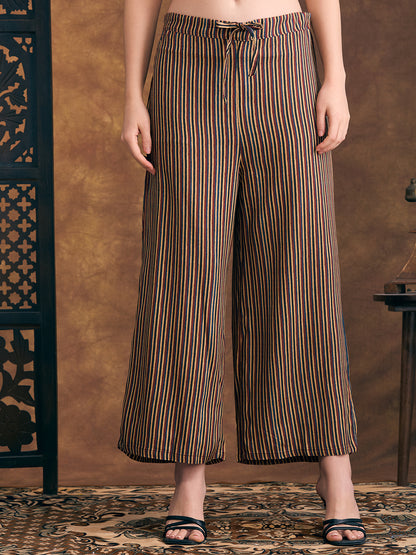 Ethnic Floral Printed Embroidered Straight Fit Kurta with Palazzo - Teal