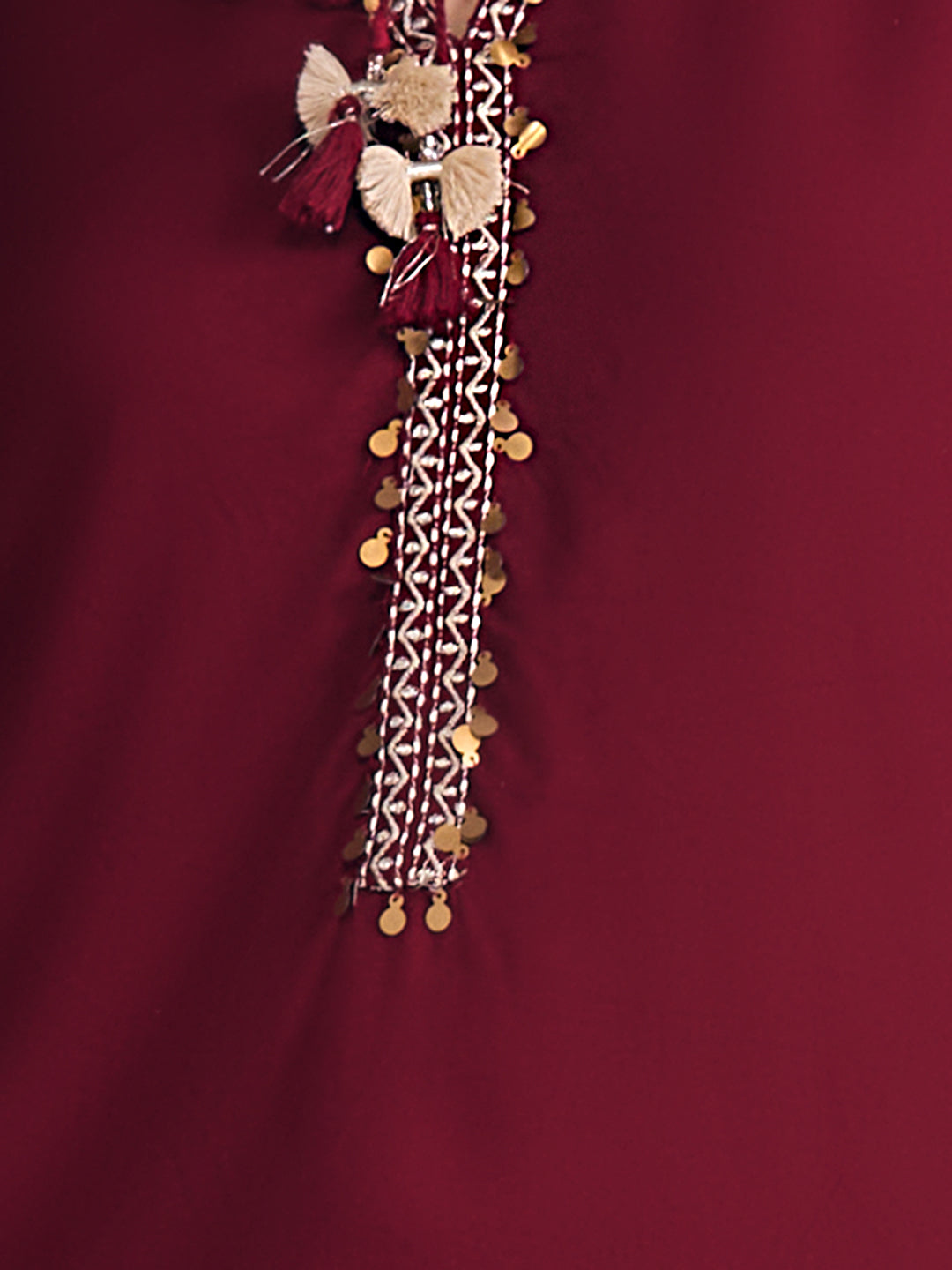 Solid Ethnic Resham & Zari Embroidered Straight Fit Co-ord Set - Maroon