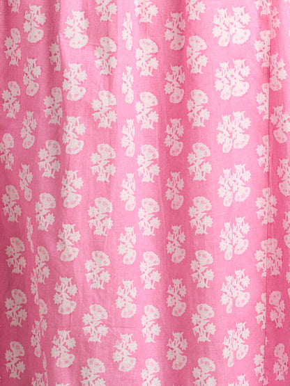 Ethnic Floral Printed & Embroidered A-Line Pleated Midi Dress - Pink