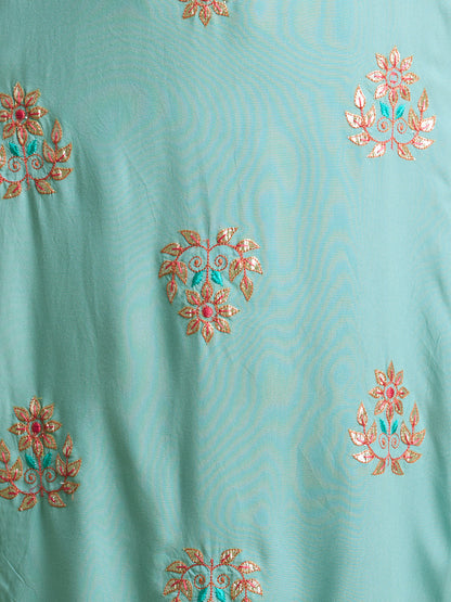 Solid Gota Patti & Resham Embroidered Straight Fit Kurta - Blue