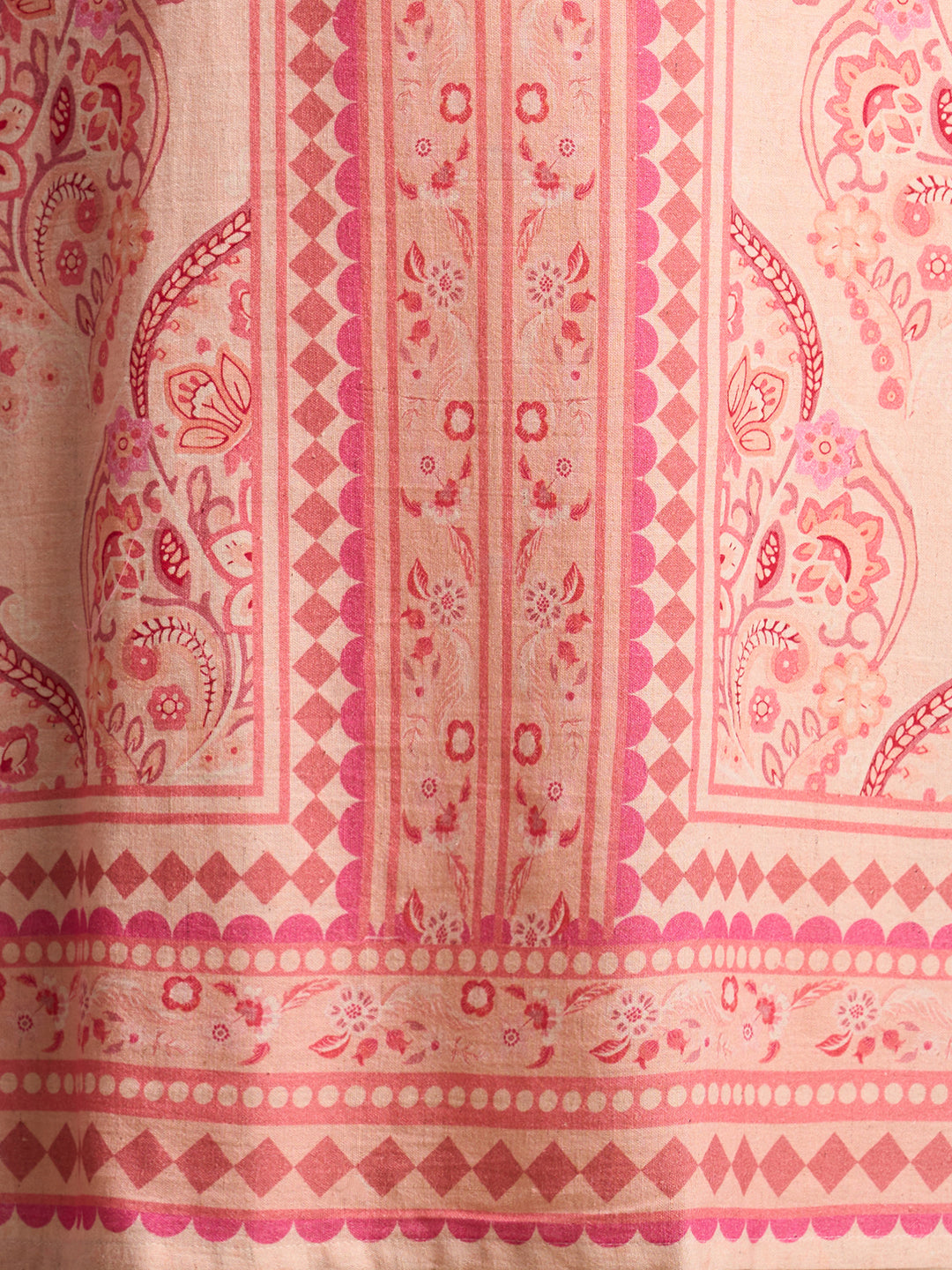 Ethnic Pastel Floral Printed Straight Kurta with Pleated Pant - Pink