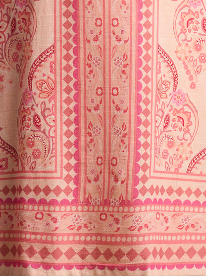 Ethnic Pastel Floral Printed Straight Kurta with Pleated Pant - Pink