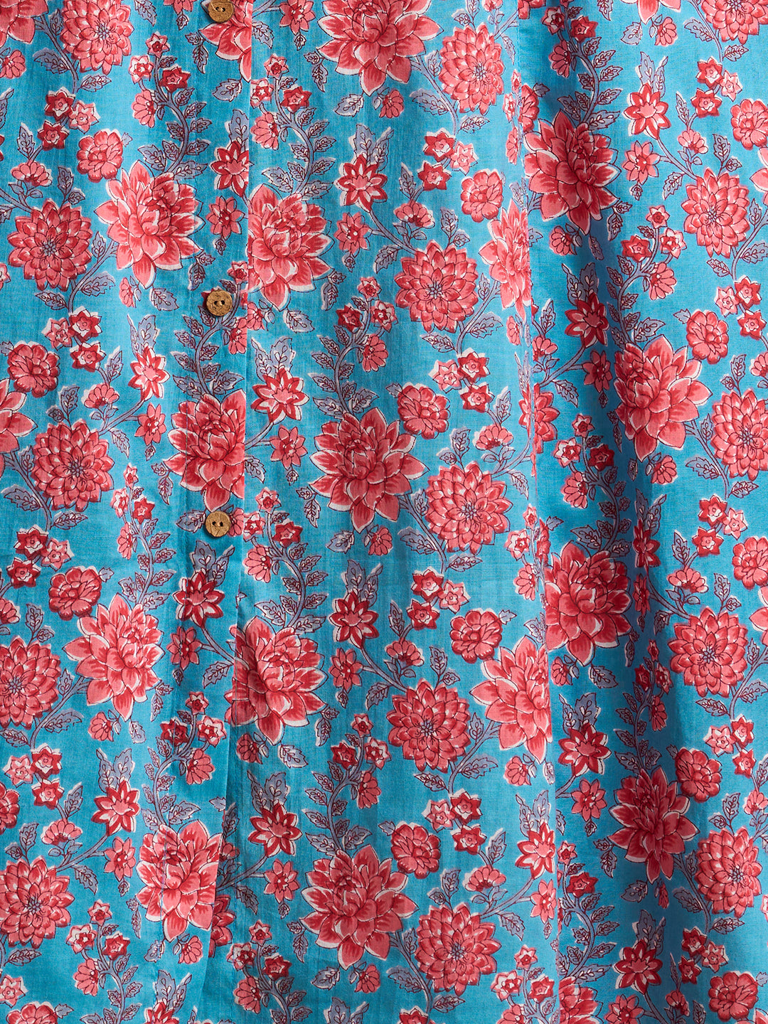 Ethnic Floral Printed A-Line Paneled Kurta with Palazzo - Teal Blue