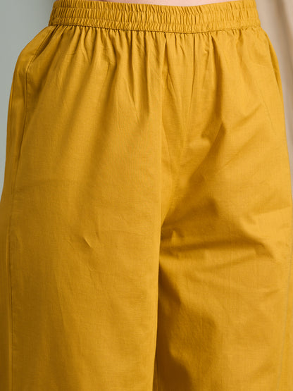 Abstract Floral Foil & Printed Straight Fit Kurta with Palazzo - Mustard