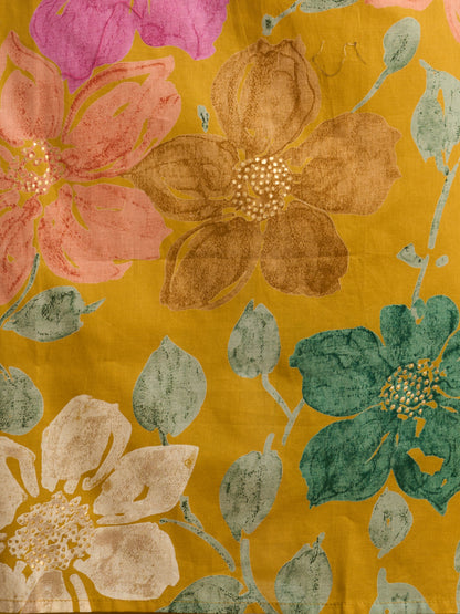 Abstract Floral Foil & Printed Straight Fit Kurta with Palazzo - Mustard