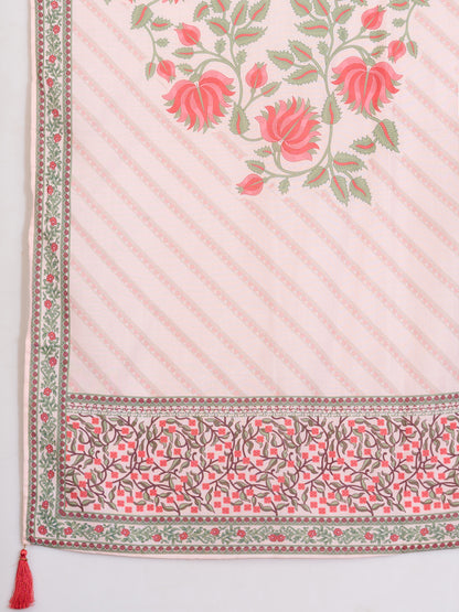 Ethnic Floral Printed & Hand Embroidered Straight Kurta with Pant & Dupatta - Multi