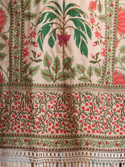 Ethnic Floral Printed & Hand Embroidered Straight Kurta with Pant & Dupatta - Multi