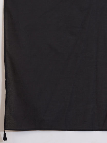 Ethnic Floral Printed A-Line Pleated Kurta with Pant and Dupatta - Black