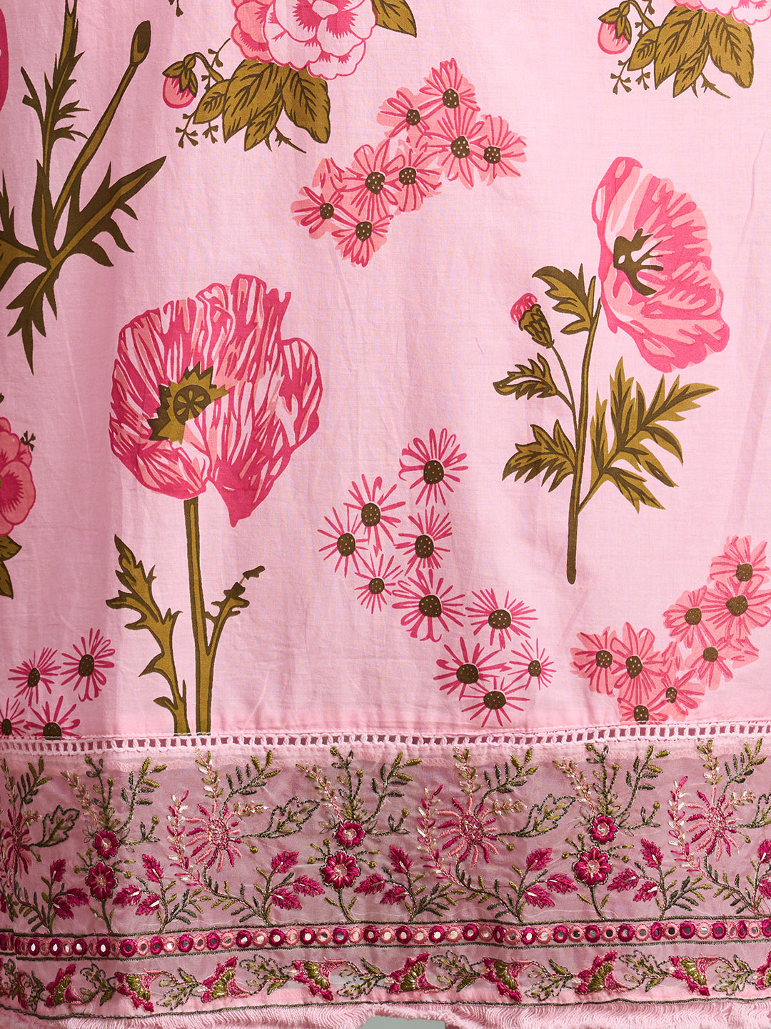 Ethnic Floral Printed Embroidered Straight Fit Kurta with Palazzos and Dupatta - Pink