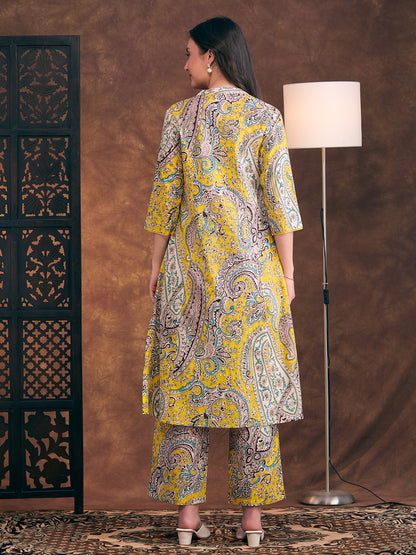 Ethnic Floral Printed A-Line Pleated Co-ord Set - Multi