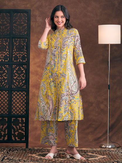 Ethnic Floral Printed A-Line Pleated Co-ord Set - Multi