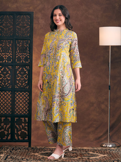 Ethnic Floral Printed A-Line Pleated Co-ord Set - Multi