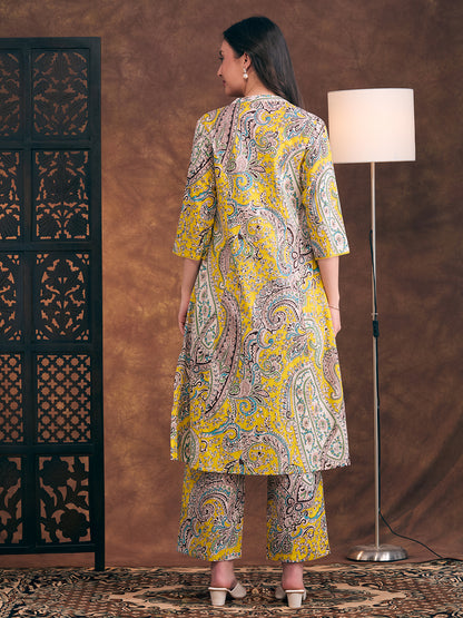 Ethnic Floral Printed A-Line Pleated Co-ord Set - Multi