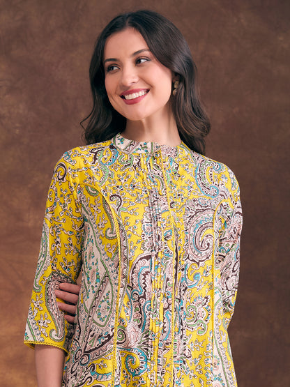 Ethnic Floral Printed A-Line Pleated Co-ord Set - Multi