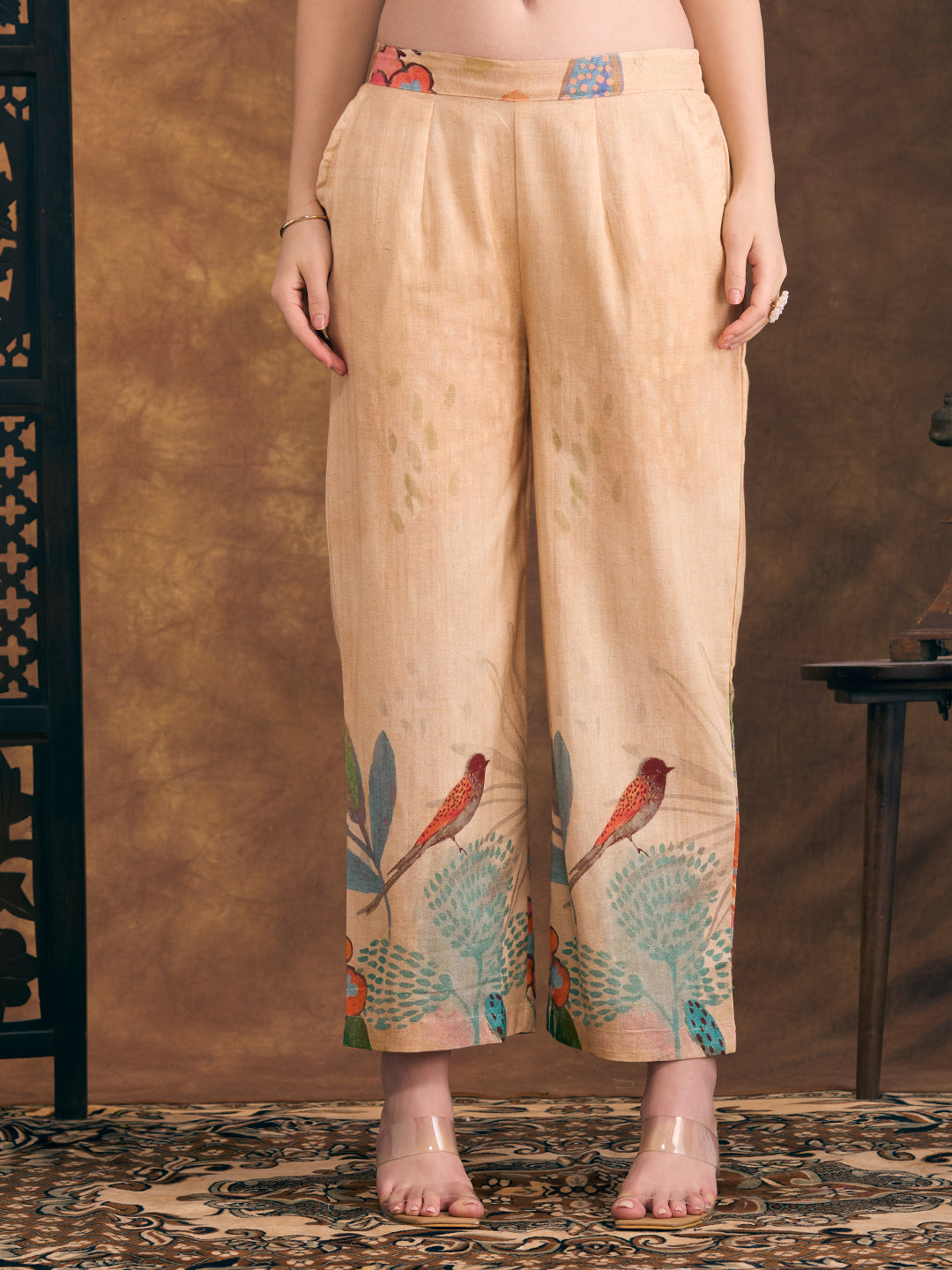 Flora & Fauna Printed Straight Fit Co-ord Set - Cream