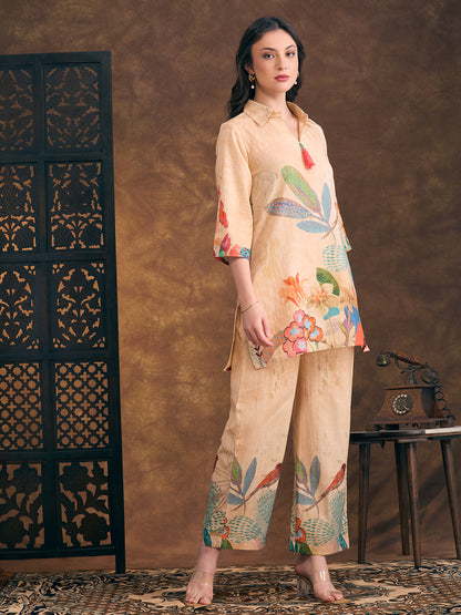 Flora & Fauna Printed Straight Fit Co-ord Set - Cream