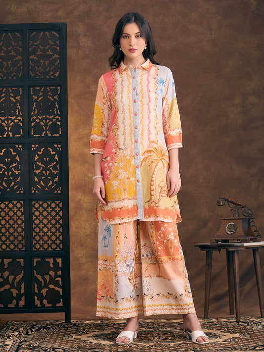Abstract Floral Printed Straight Fit Co-ord Set - Multi
