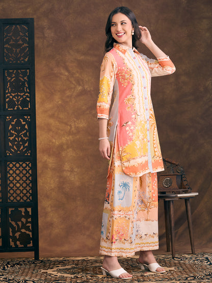 Abstract Floral Printed Straight Fit Co-ord Set - Multi