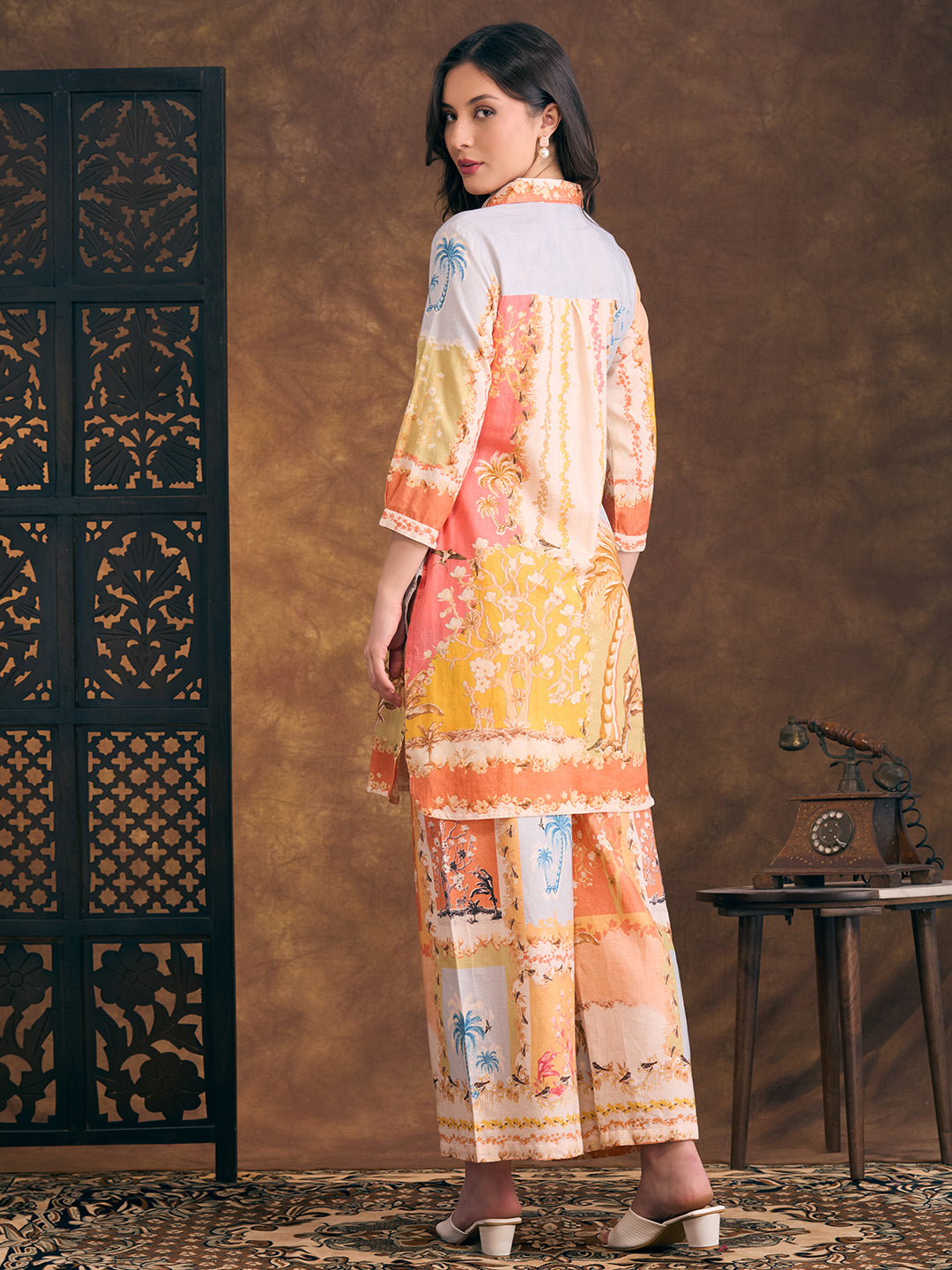 Abstract Floral Printed Straight Fit Co-ord Set - Multi