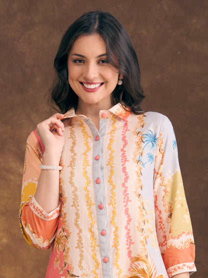 Abstract Floral Printed Straight Fit Co-ord Set - Multi