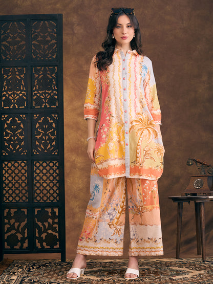 Abstract Floral Printed Straight Fit Co-ord Set - Multi