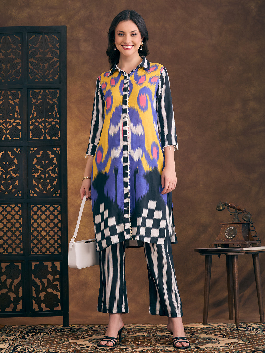 Abstract Stripes Printed Straight Fit Co-ord Set - Multi