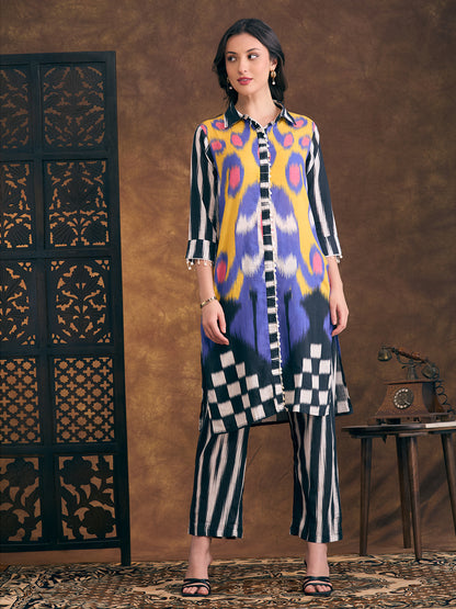 Abstract Stripes Printed Straight Fit Co-ord Set - Multi