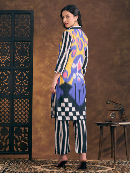 Abstract Stripes Printed Straight Fit Co-ord Set - Multi