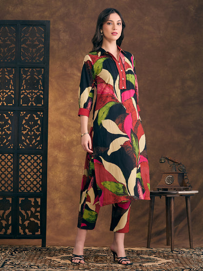 Abstract Floral Printed Straight Fit Co-ord Set - Multi