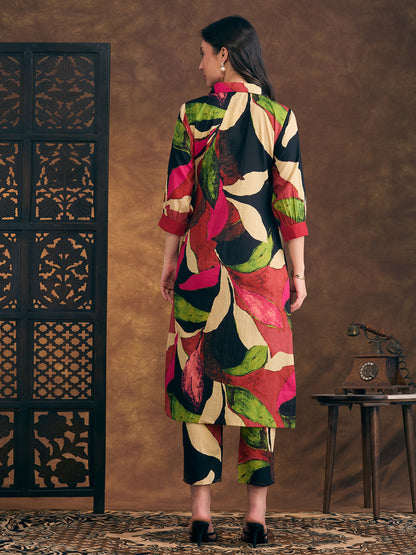 Abstract Floral Printed Straight Fit Co-ord Set - Multi