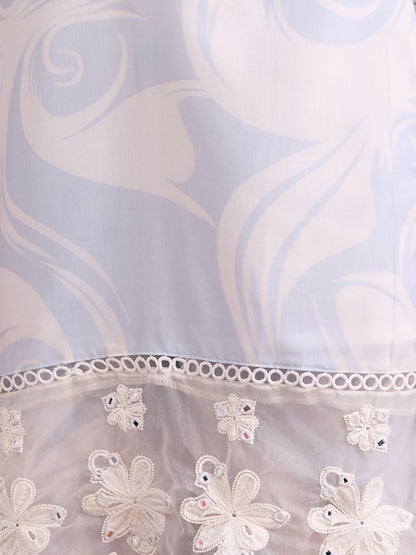 Abstract Printed & Mirror Embroidered Straight Fit Co-ord Set - Blue