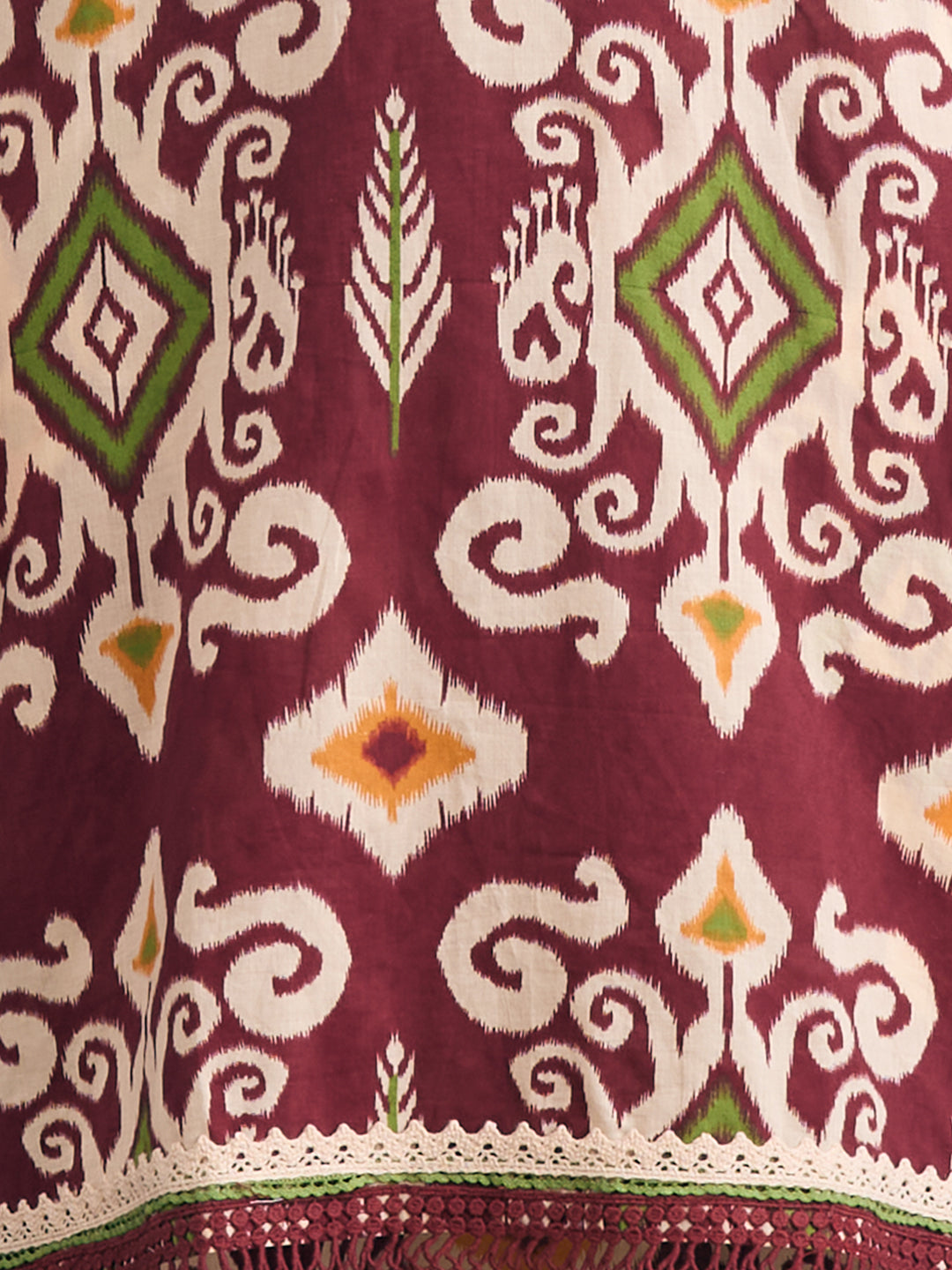 Ethnic Ikat Printed Embroidered Straight Fit Kurta with Pant - Maroon