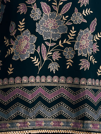 Solid Ethnic Embroidered Straight Fit Kurta with Palazzo and Dupatta - Teal Blue