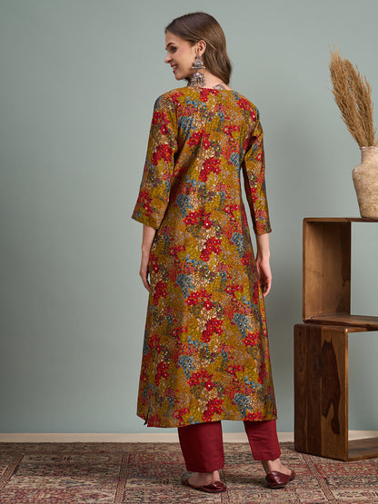Abstract Floral Foil Printed Straight Fit Kurta - Multi