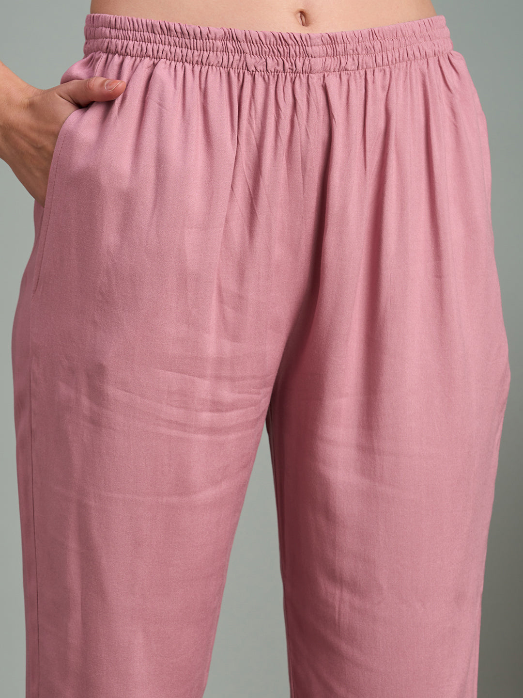 Chikankari Embroidered A-Line Paneled Kurta with Pant - Pink