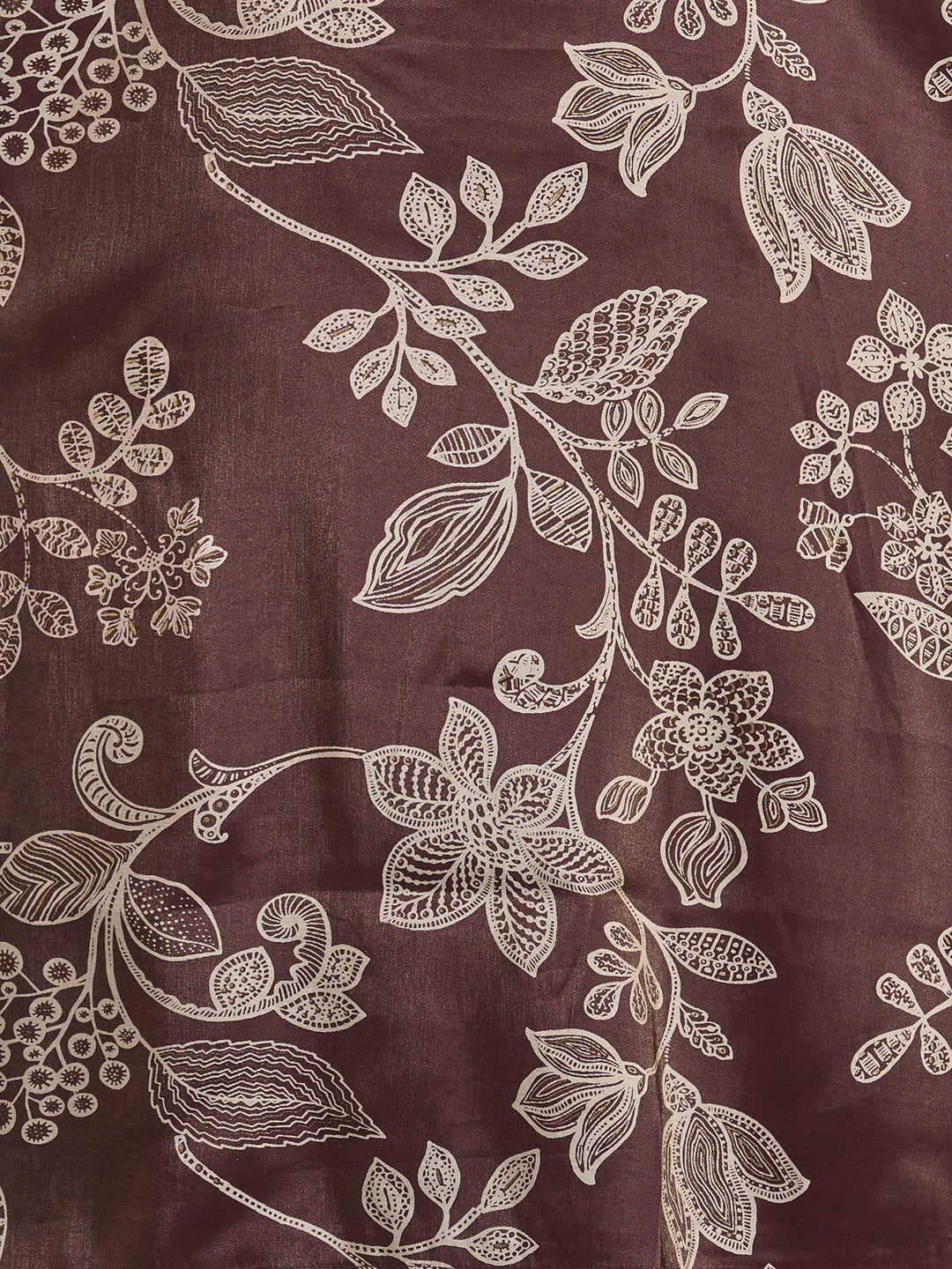 Ethnic Floral Printed A-Line Tissue Kurta with Pant - Brown
