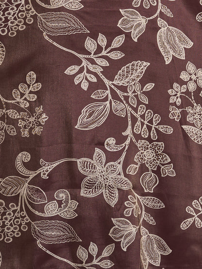 Ethnic Floral Printed A-Line Tissue Kurta with Pant - Brown