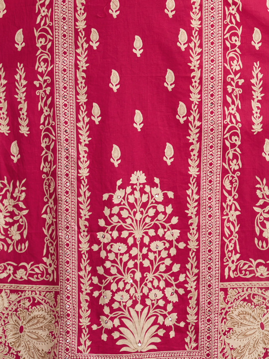 Ethnic Floral Printed Embroidered Straight Fit Kurta with Pant and Dupatta - Rani