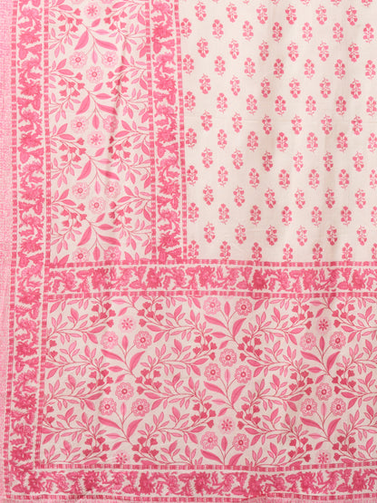 Ethnic Floral Printed Embroidered Straight Fit Kurta with Pant and Dupatta - Pink
