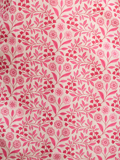 Ethnic Floral Printed Embroidered Straight Fit Kurta with Pant and Dupatta - Pink