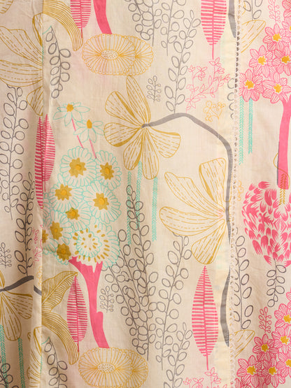 Abstract Floral Printed A-Line Paneled Kurta with Pant and Dupatta - Multi