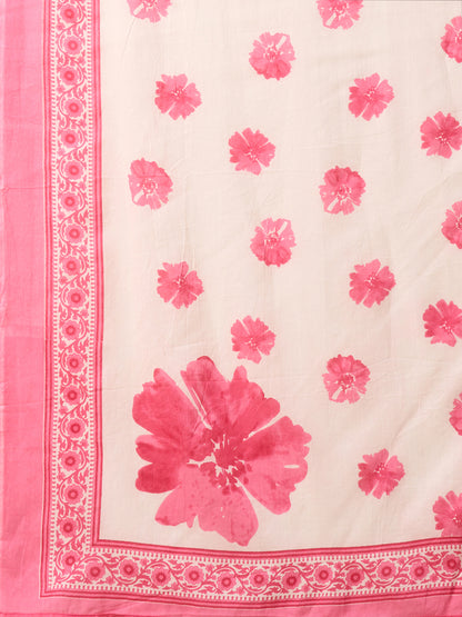 Abstract Floral Printed Straight Fit Kurta with Pant & Dupatta - Pink