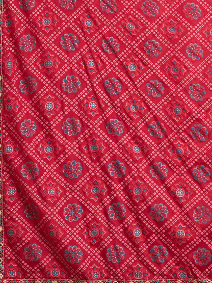 Bandhani Printed & Embroidered Straight Fit Kurta with Pant and Dupatta - Pink