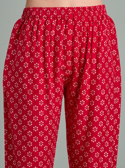 Bandhani Printed & Embroidered Straight Fit Kurta with Pant and Dupatta - Pink