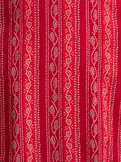 Bandhani Printed & Embroidered Straight Fit Kurta with Pant and Dupatta - Pink