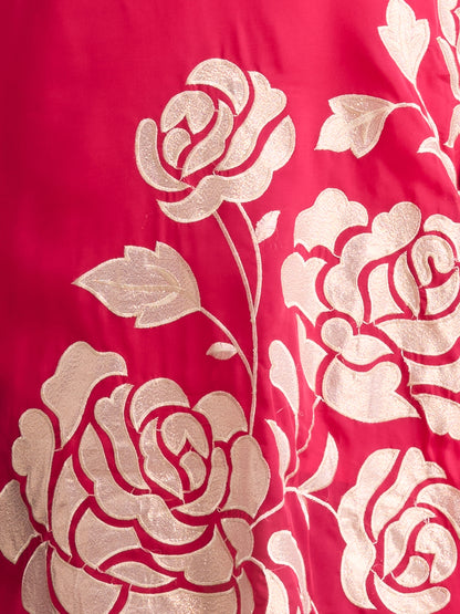 Solid Floral Zari Embroidered Straight Fit Kurta with Pant and Dupatta - Pink