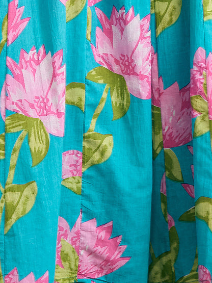 Floral Printed & Embroidered A-Line Paneled Kurta with Palazzo & Dupatta - Sea Green