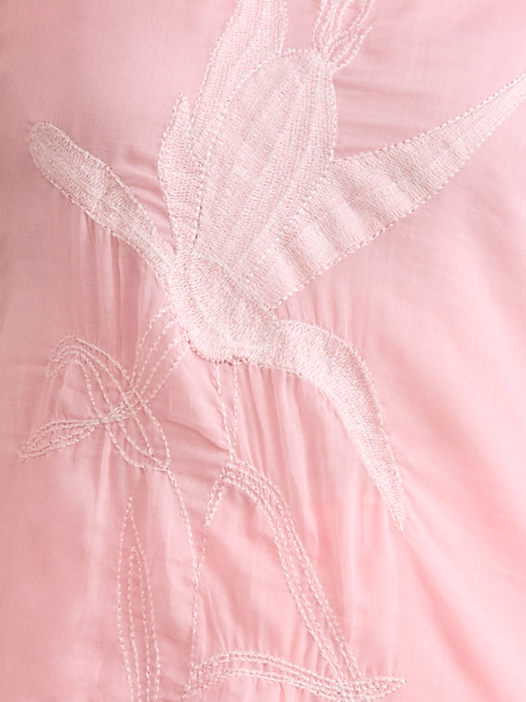 Solid Floral Patchwork Embroidered A-Line Co-ord Set - Pink