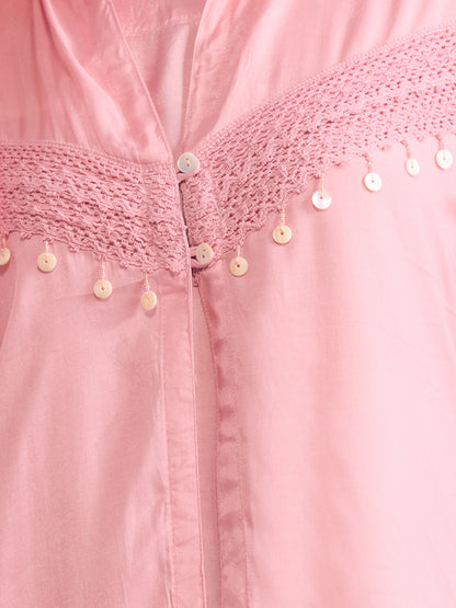 Solid A-Line Flared Kurta with Floral Printed Palazzo - Pink